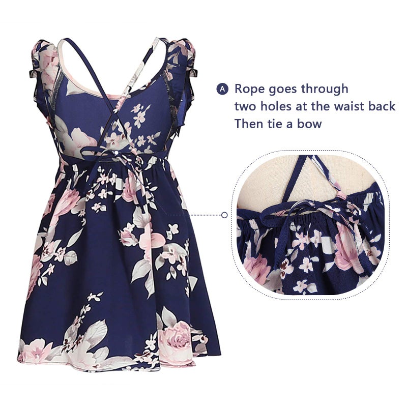 PopReal Mommy and Me Dresses Floral Print Fly Sleeve Strap Backless Ruffle Beach Mini Sundress - Image 5